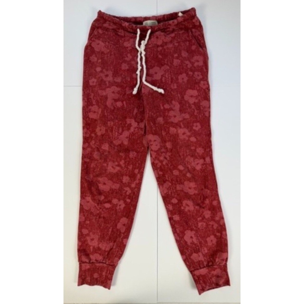 Saturday Sunday Anthropologie Floral Jogger Sweatpants Small Red Pink Terry